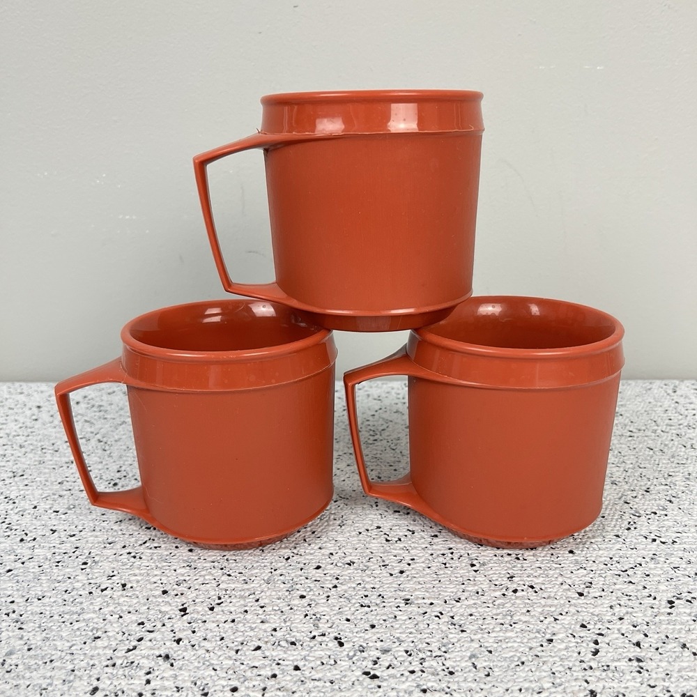 Vintage Aladdin 8‎ oz Insulated Plastic Coffee Mugs Cups Camping RV Lot 3 Orange